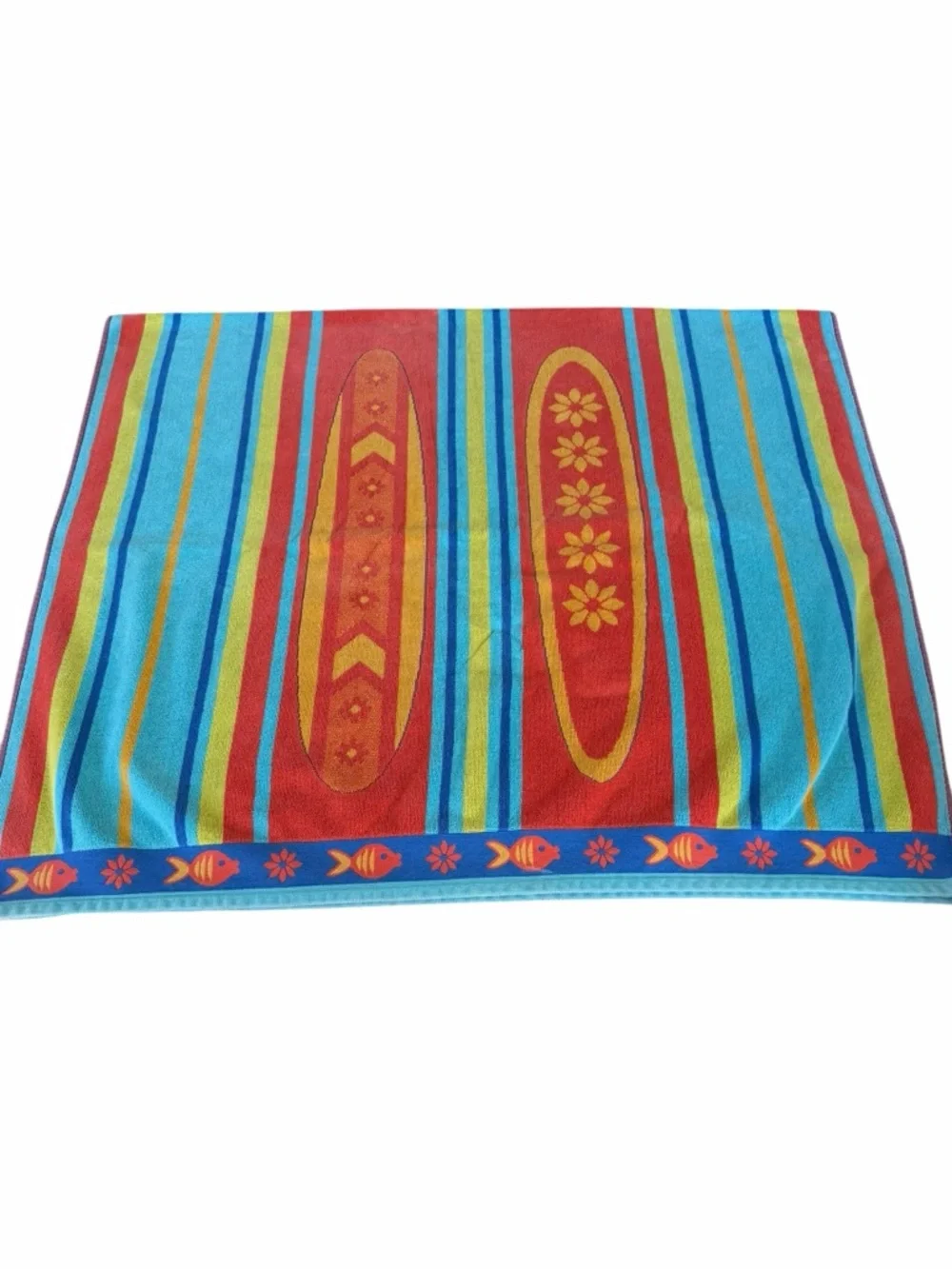 The Painted Beach Surfboard Stripe Beach Towel 100% Cotton Colorful 38x66 FLAWS